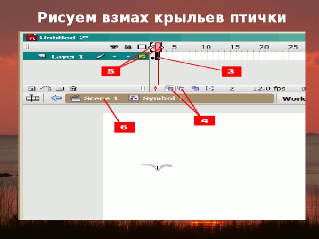 Рисуем взмах крыльев птички 
