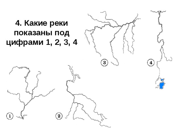 4. Какие реки показаны под цифрами 1, 2, 3, 4