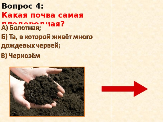 Вопрос 4:  Какая почва самая плодородная?    