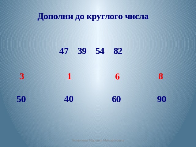 Дополни до ближайшего круглого числа заполни схемы 36