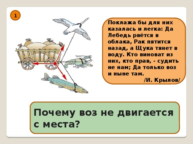 Пятится назад. Поклажа бы для них казалась и легка. Лебедь пятится назад а щука тянет. Лебедь пятится назад а щука тянет в воду рвётся. Поклажа был для них казалась и легка да лебедь рвется в облака.