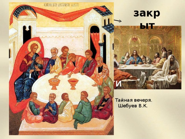 ФОН не закрыт закрыт картина Тайная вечеря. Шебуев В.К. икона Икона «Тайная вечеря». 1 5  век.