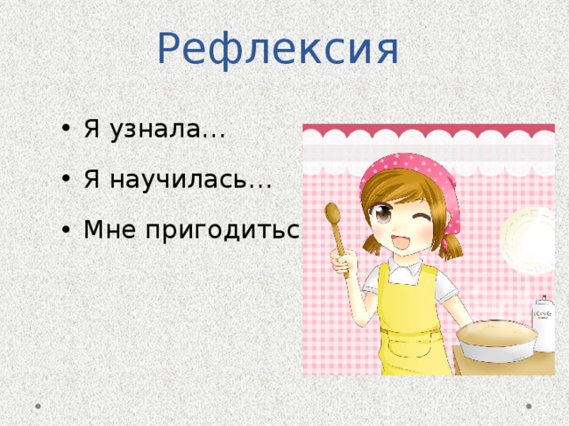 Рефлексия Я узнала… Я научилась… Мне пригодиться… 