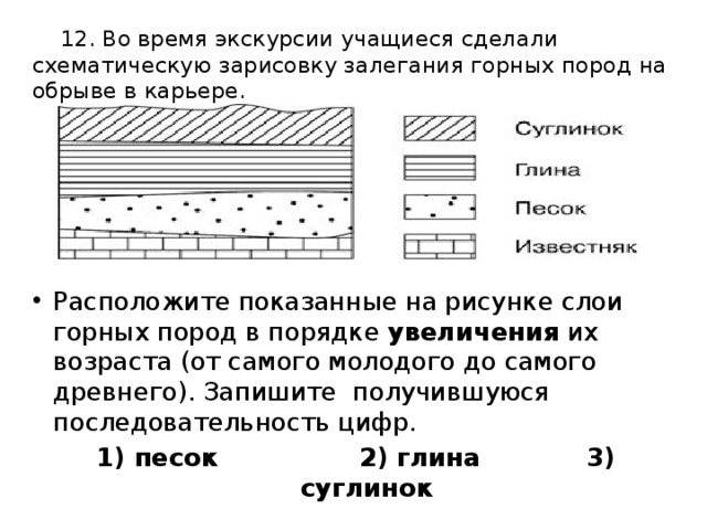 Расположите слои горных пород