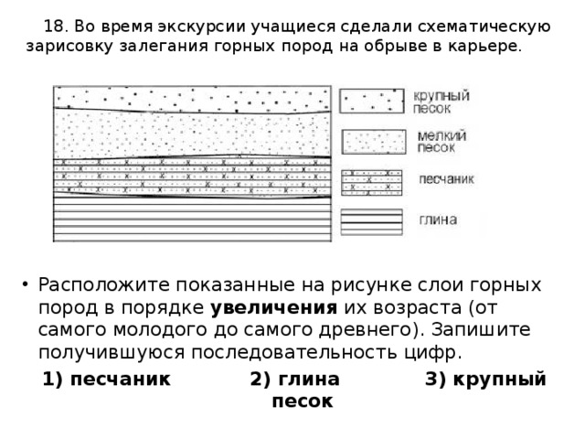 Расположите показанные на рисунке слои горных