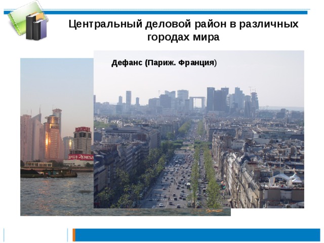 Центральный деловой район в различных городах мира Дефанс (Париж. Франция ) Шанхай (Китай) 