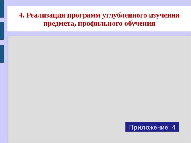 4. Реализация программ углубленного изучения предмета, профильного обучения Приложение 4