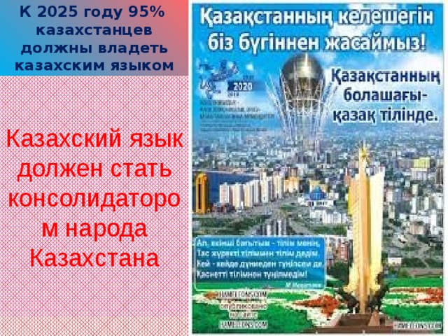 К 2025 году 95% казахстанцев должны владеть казахским языком Казахский язык должен стать консолидатором народа Казахстана