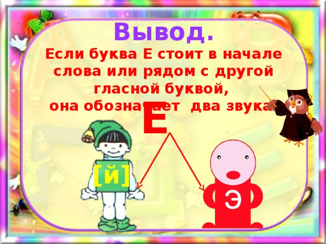 Е стой. Если стоят в начале слова. Вывод букв для ребенка.