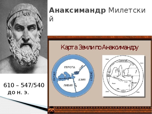 Анаксимандр  Милетский 610 – 547/540 до н. э. 
