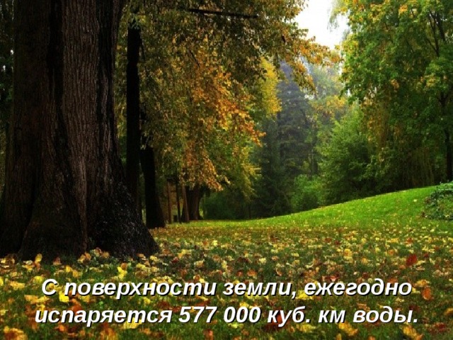 С поверхности земли, ежегодно испаряется 577 000 куб. км воды. 