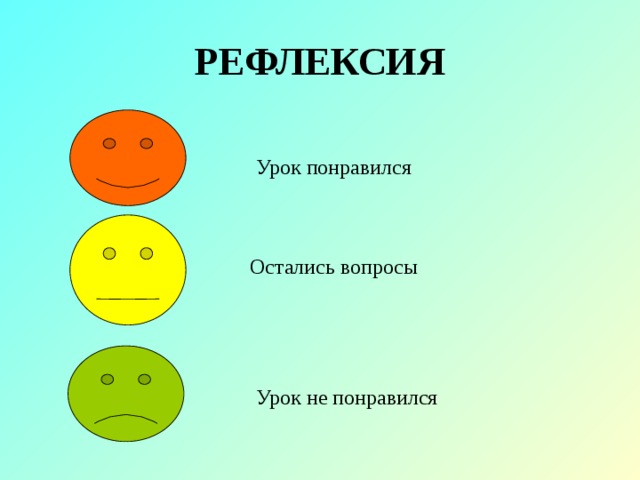 РЕФЛЕКСИЯ Урок понравился Остались вопросы Урок не понравился 