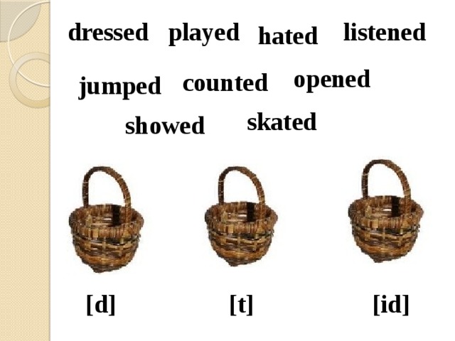 dressed played listened hated opened counted jumped skated showed [t] [id] [d]