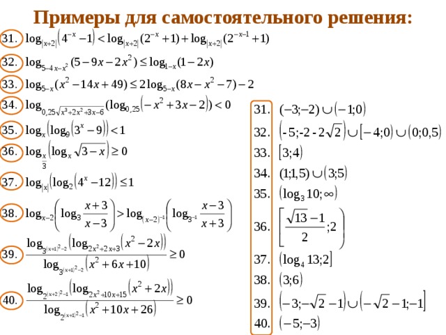 Примеры для самостоятельного решения: 