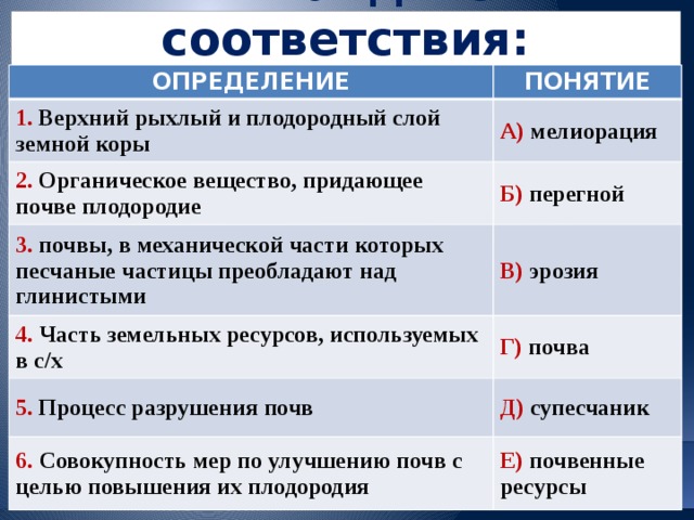 Вещество придающее. Найдите соответствия верхний рыхлый и плодородный слой земной коры. Верхний плодородный слой земной коры это. I. верхний рыхлый и плодородный слой земной коры.. Найдите соответствие определений..