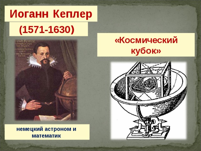 Иоганн  Кеплер (1571-1630 ) «Космический кубок» немецкий астроном и математик 