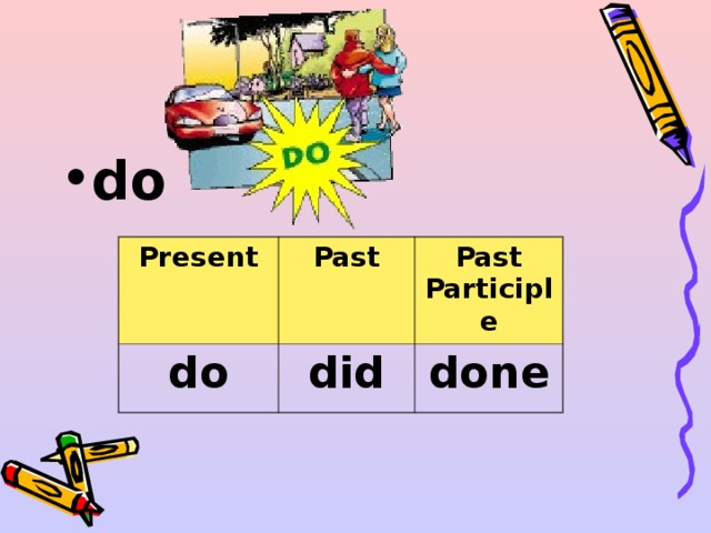 do  Present do Past Past Participle did done 