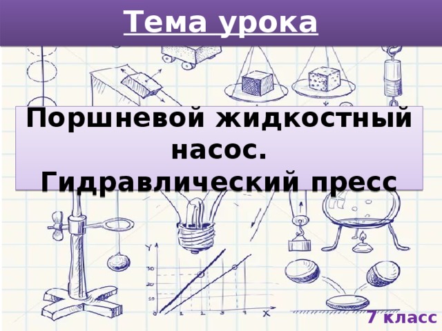 Тема урока Поршневой жидкостный насос.  Гидравлический пресс 7 класс 