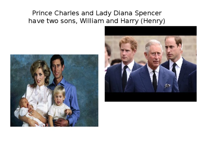 Prince Charles and Lady Diana Spencer have two sons, William and Harry (Henry) 