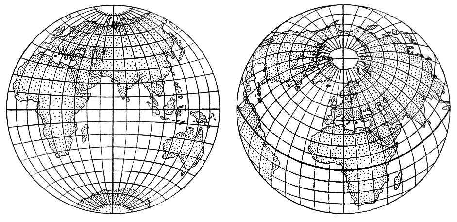 Карта полушарий с меридианами и параллелями