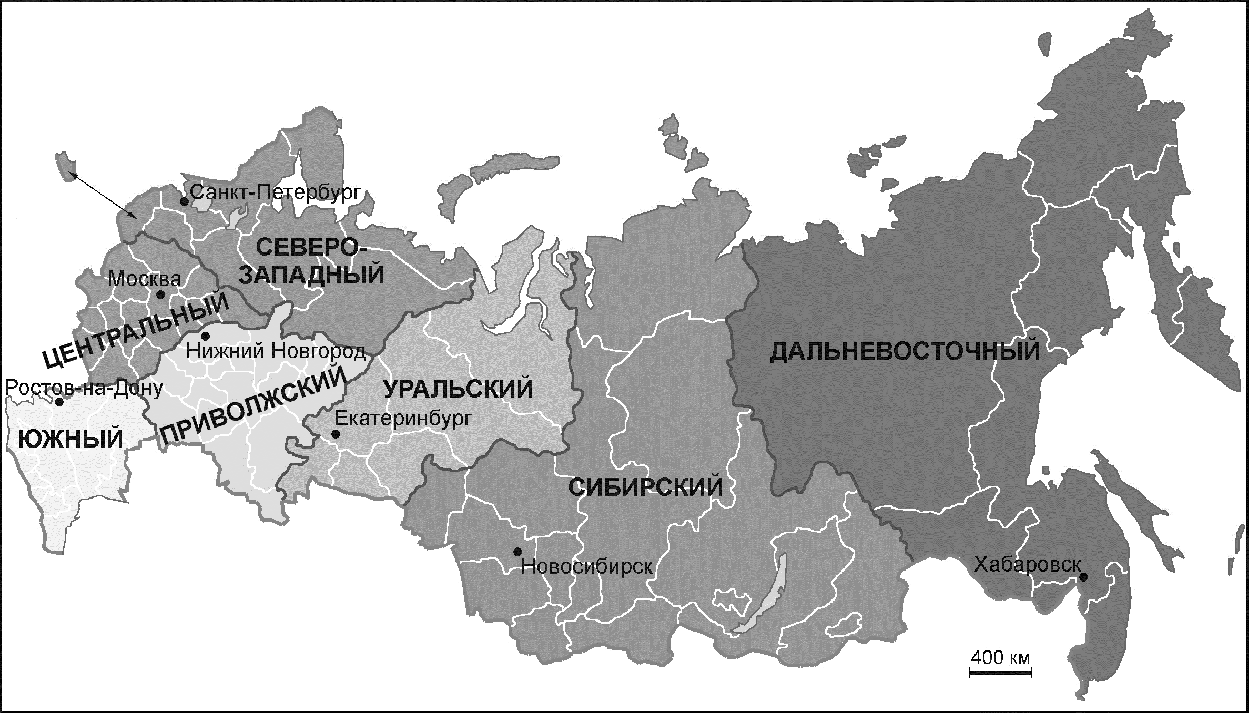 Контурная карта федеральные округа карта россии