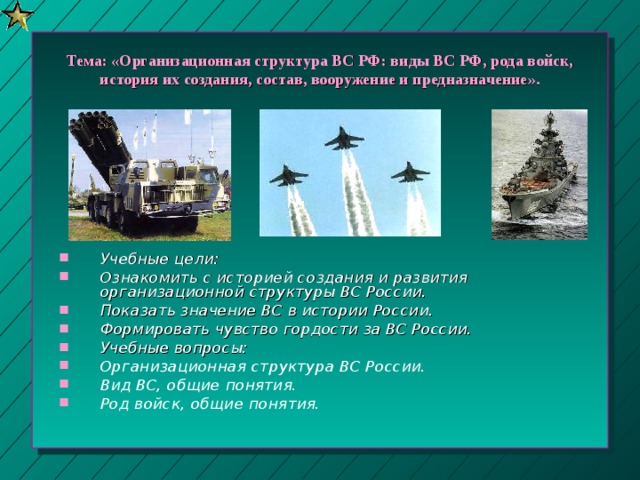 Рода войск не входящие в состав вс рф история создания предназначение структура презентация