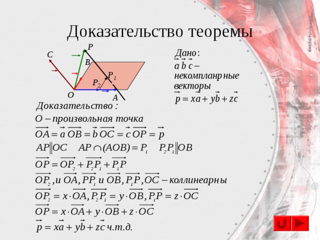 Доказательство теоремы P С B P 1 P 2 O A 