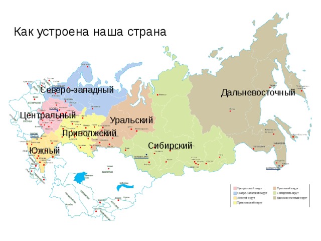 Как устроена наша страна Северо-западный Дальневосточный Центральный Уральский Приволжский Сибирский Южный 