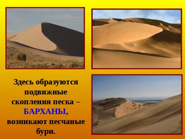Песчаные Песчаные пустыни покрыты рыхлым, легко развеваемым грунтом . 