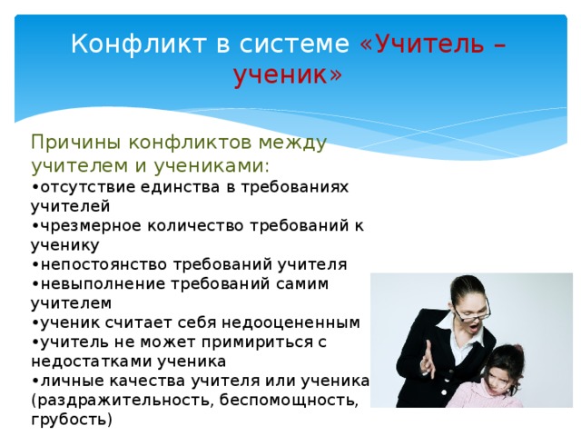 Конфликтная ситуация учитель ученик