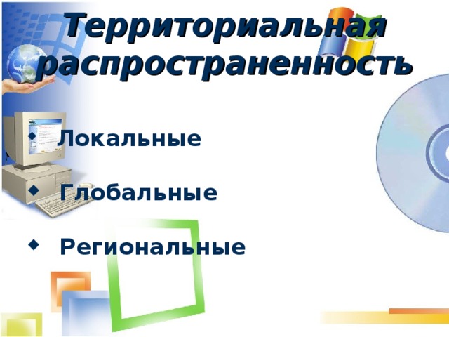 Территориальная распространенность    Локальные   Глобальные   Региональные 
