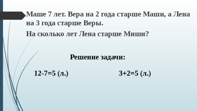 Вите 7 лет лене 10 лет на сколько лет лена старше чем витя схема