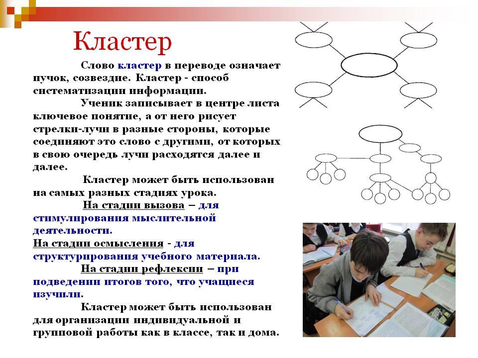 Используя прием. Кластер. Кастюр. Глатер. Кластер это в педагогике.