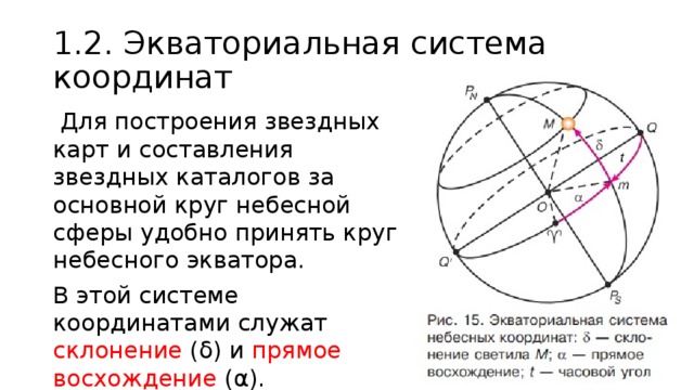 Укажите на рисунках небесные горизонтальные и экваториальные координаты