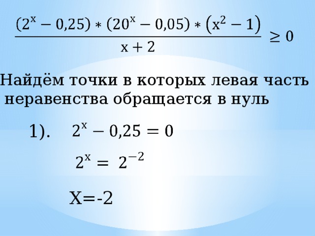   Найдём точки в которых левая часть  неравенства обращается в нуль 1).     Х=-2 