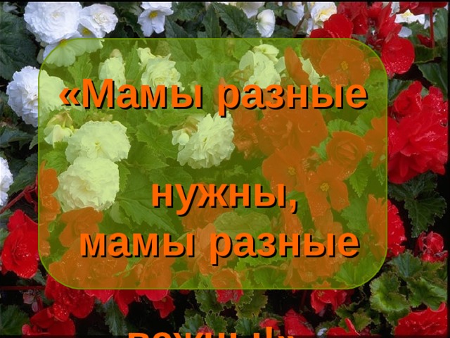 «Мамы разные  нужны,  мамы разные  важны!» 