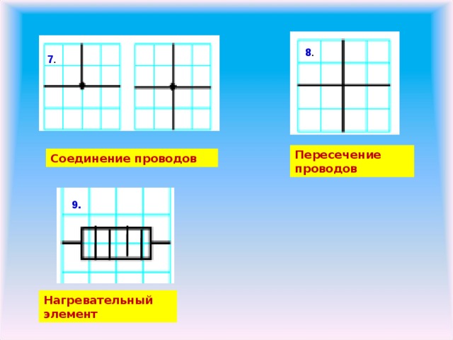 8 . 7 . Пересечение проводов Соединение проводов 9. Нагревательный элемент