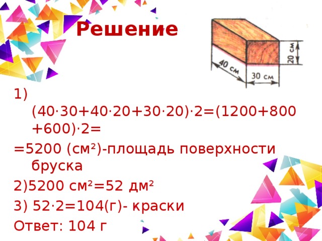 Площадь поверхности бруска