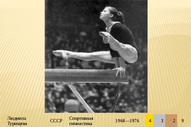 Людмила Турищева СССР Спортивная гимнастика 1968—1976 4 3 2 9 
