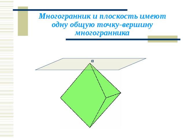 Многогранник и плоскость имеют одну общую точку-вершину многогранника α 