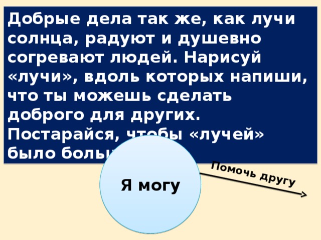 Добрые дела также как лучи солнца радуют и душевно согревают людей нарисуй