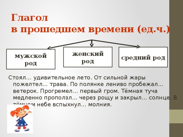 Стояло род. Глаголы мужского рода в прошедшем времени. Глаголы среднего рода в прошедшем времени. Озябнет в прошедшем времени мужского рода. Глаголы прошедшего времени мужского рода.