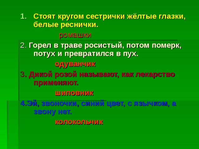 Стоят в поле сестрички желтый глазок белые. Стоят в поле сестрички желтый глазок белые реснички ответ на загадку. Горел в траве росистой.