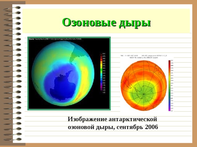 Озоновые дыры Изображение антарктической озоновой дыры, сентябрь 2006 