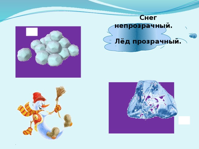  Снег непрозрачный. Лёд прозрачный. 