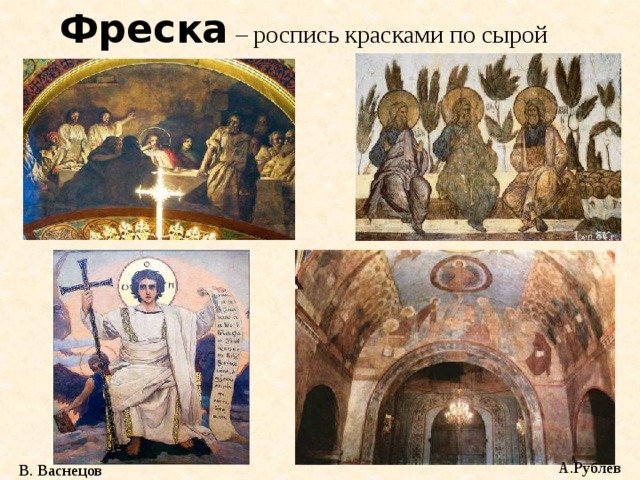 Фреска – роспись красками по сырой штукатурке А.Рублев В. Васнецов 