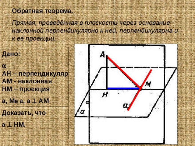 Прямая проведенная в плоскости через основание. Прямая проведенная в плоскости через основание Обратная. Теорема о трех перпендикулярах презентация. Деталь в плоскости через основание наклонной.