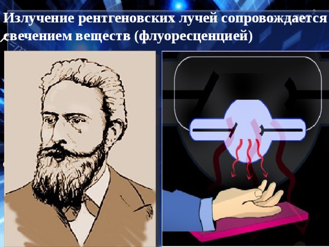 Излучение рентгеновских лучей сопровождается свечением веществ (флуоресценцией)