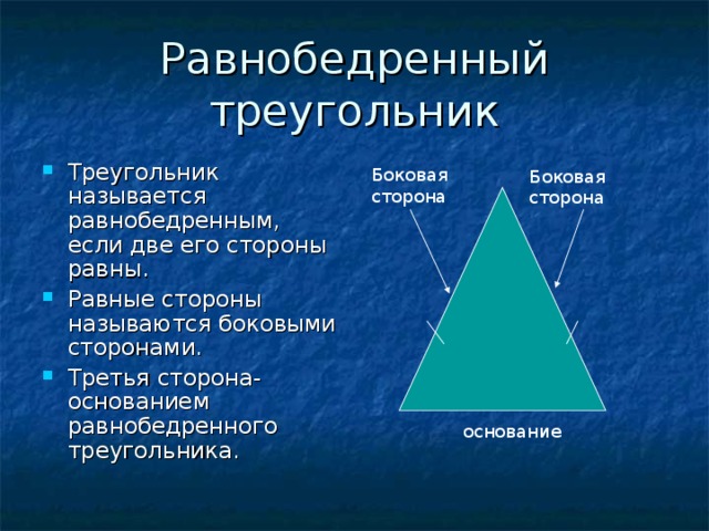 Назовите элементы треугольника. Равнобедренный треугольник. Понятие равнобедренного треугольника. Элементы равнобедренного треугольника. Теория равнобедренного треугольника.