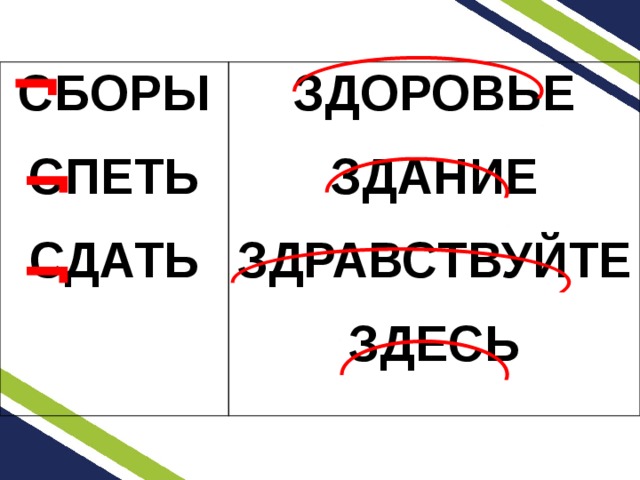 СБОРЫ СПЕТЬ ЗДОРОВЬЕ СДАТЬ ЗДАНИЕ ЗДРАВСТВУЙТЕ ЗДЕСЬ 